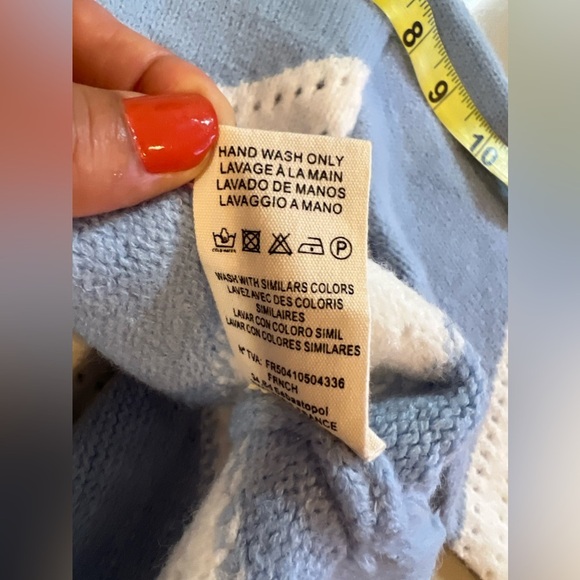 FRNCH Blue & White Open Front Lahlia Cardigan Size M Knitting long sleeves - Picture 14 of 16